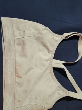 Reebok Beige Seamless Athletic Sports Bra with Logo Band